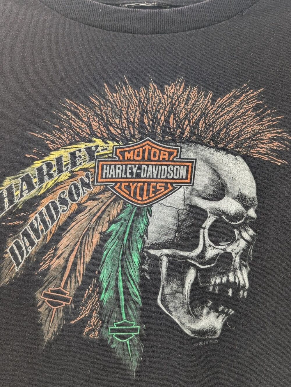 Harley Davidson Distressed Black 2010 Skull Fox River St. Charles IL Tee Sz Med